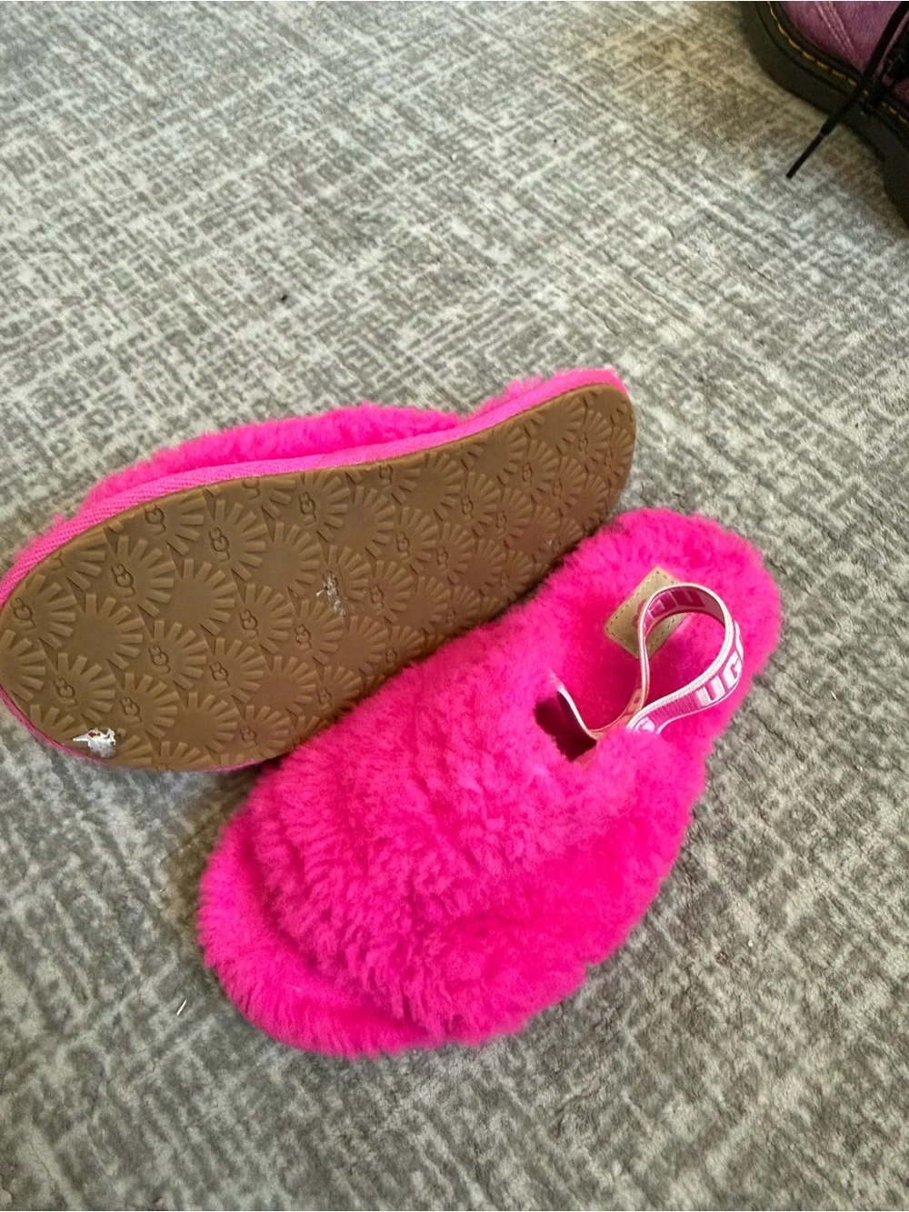 UGG Kids Hot Pink Fuzzy Slippers
